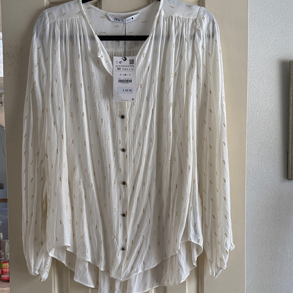 Zara Cream Button-Up Blouse